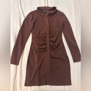 Zara Chocolate Long-Sleeve Dress
